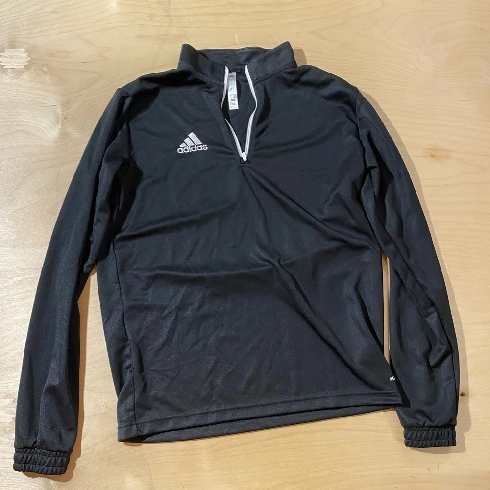 Adidas Black Quarter Zip Long-Sleeve Top with Logo Medium (OO)